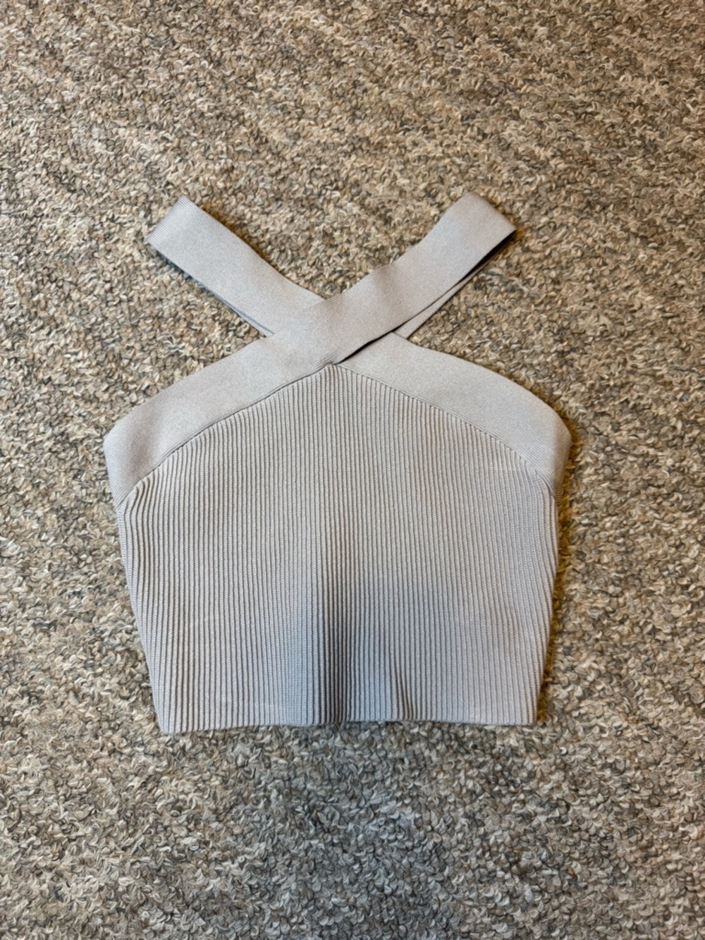 Babaton Cross-Back Ribbed Crop Top — Light Gray